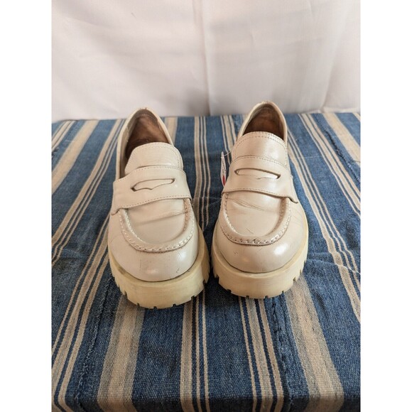 STEVE MADDEN Lawrence Bone Leather Chunky Platform Slip On Loafers Sz 9 [V06] - Picture 10 of 11